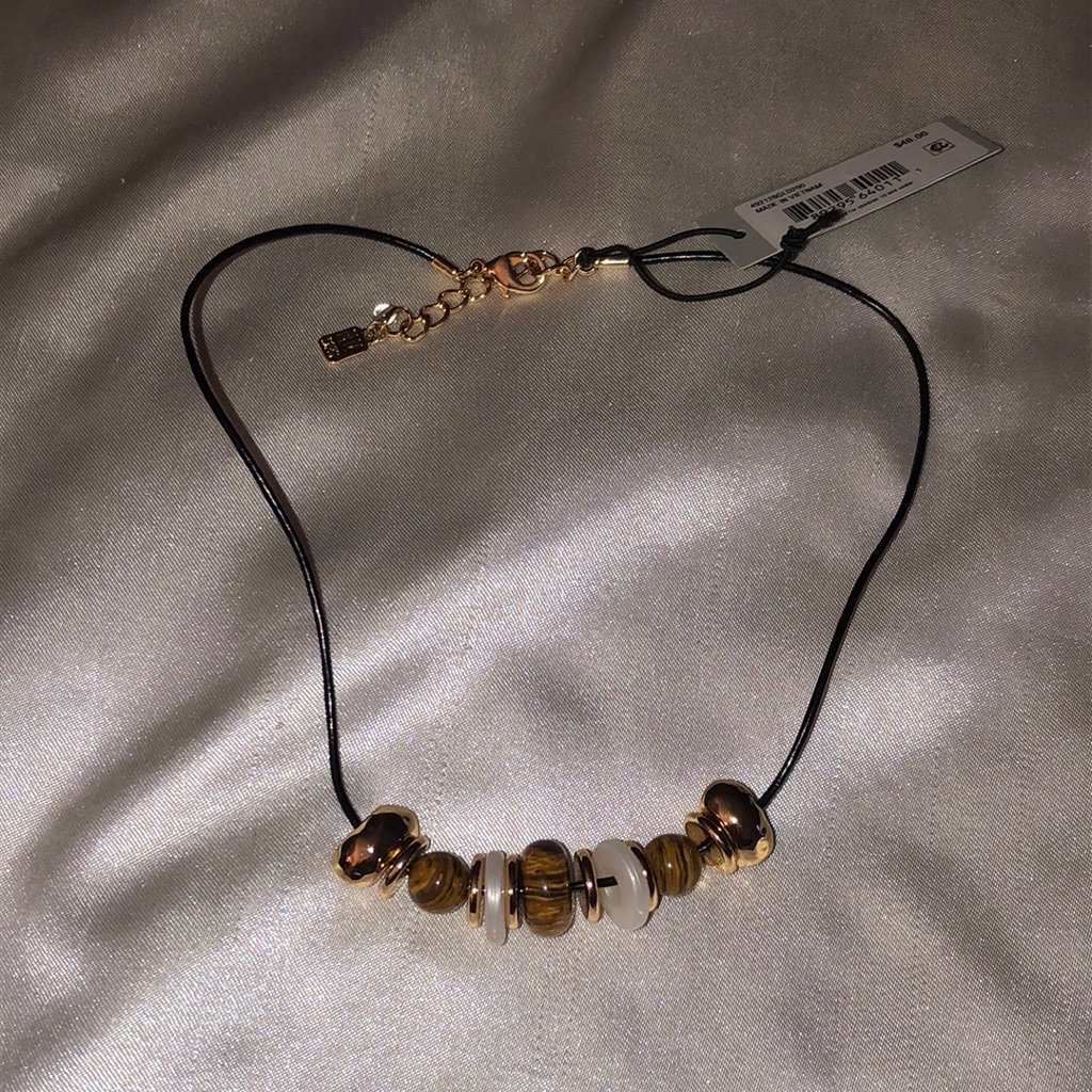 Robert Lee Morris Tiger’s Eye Mixed Beaded Leather Cord Necklace Nwt